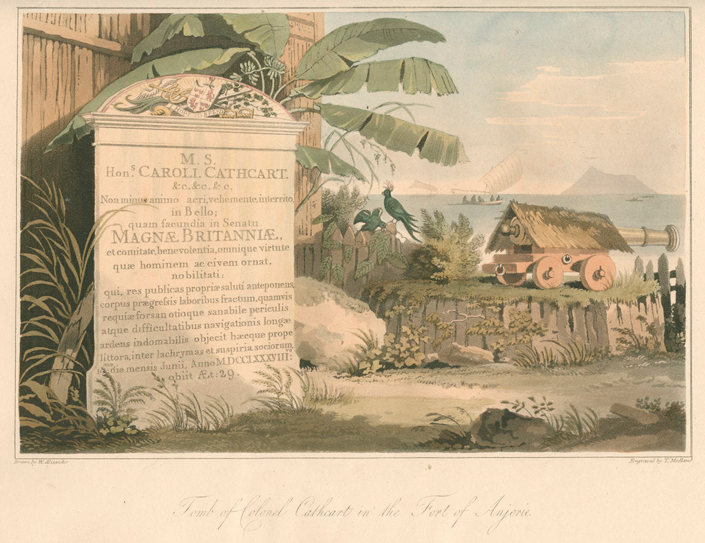 Detail of 'Tomb of Colonel Cathcart in the Fort of Anjerie' by Thomas Medland