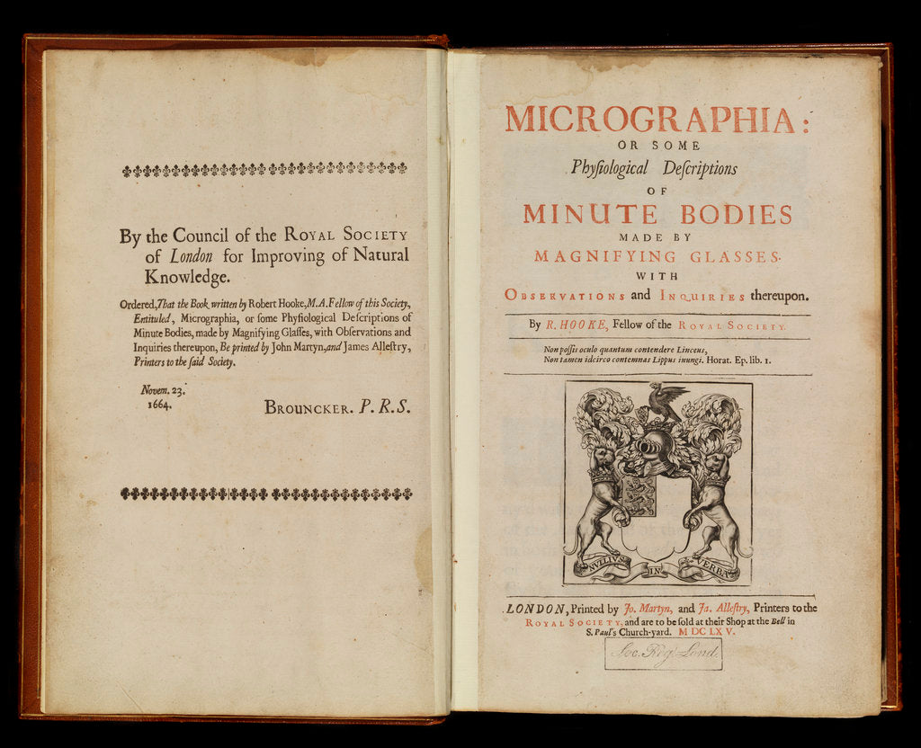 Detail of Title page of Robert Hooke's 'Micrographia' by Robert Hooke