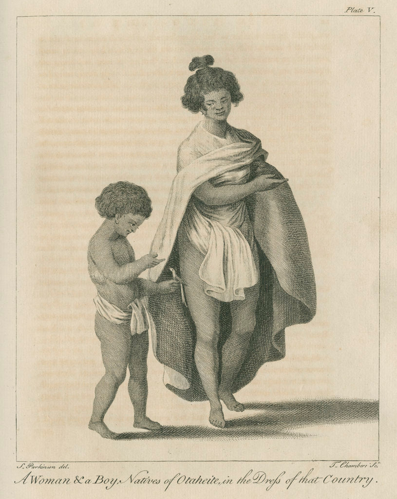 Detail of 'A Woman & a Boy, Natives of Otaheite, in the Dress of that Country' by Thomas Chambers