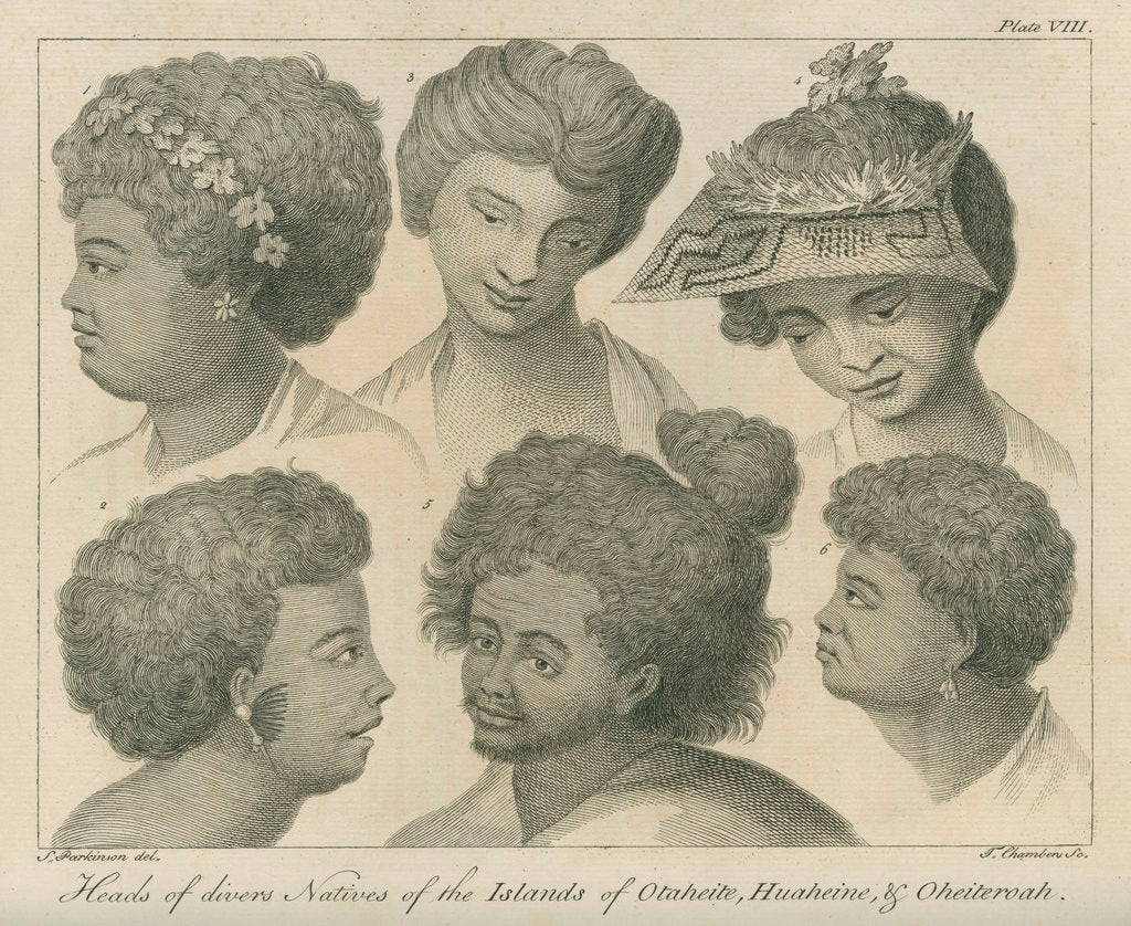 Detail of 'Heads of divers Natives of the Islands of Otaheite, Huaheine, & Oheiteroah' by Thomas Chambers