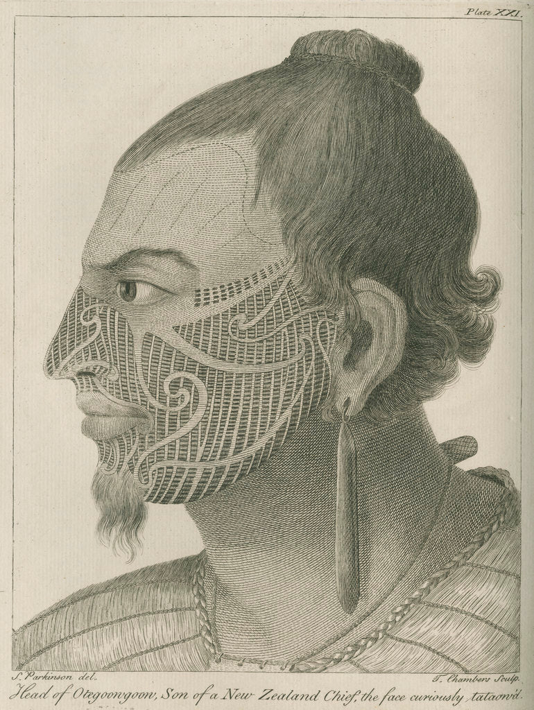 Detail of 'Head of Otegoowgoow, Son of a New Zealand Chief...' by Thomas Chambers