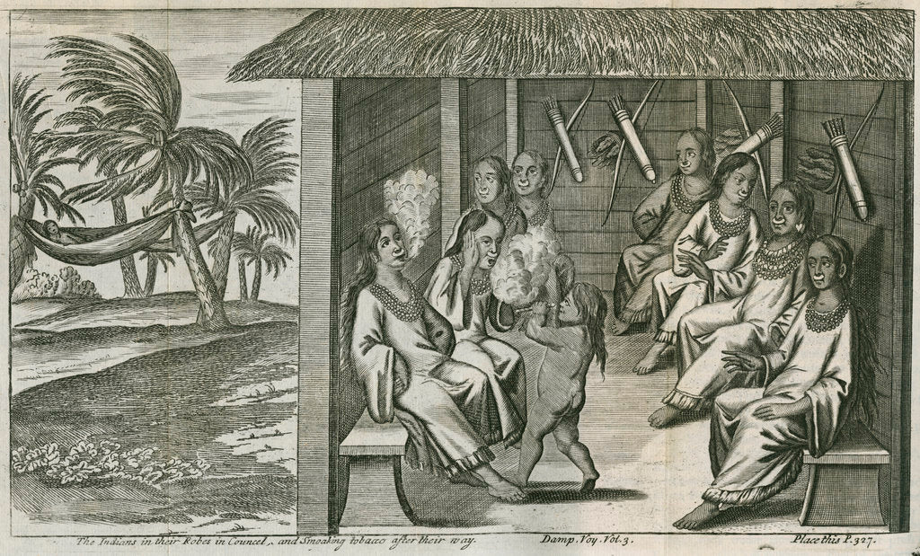 Detail of Tobacco smoking among the Cuna Indians of Panama, observed by Lionel Wafer by John Savage