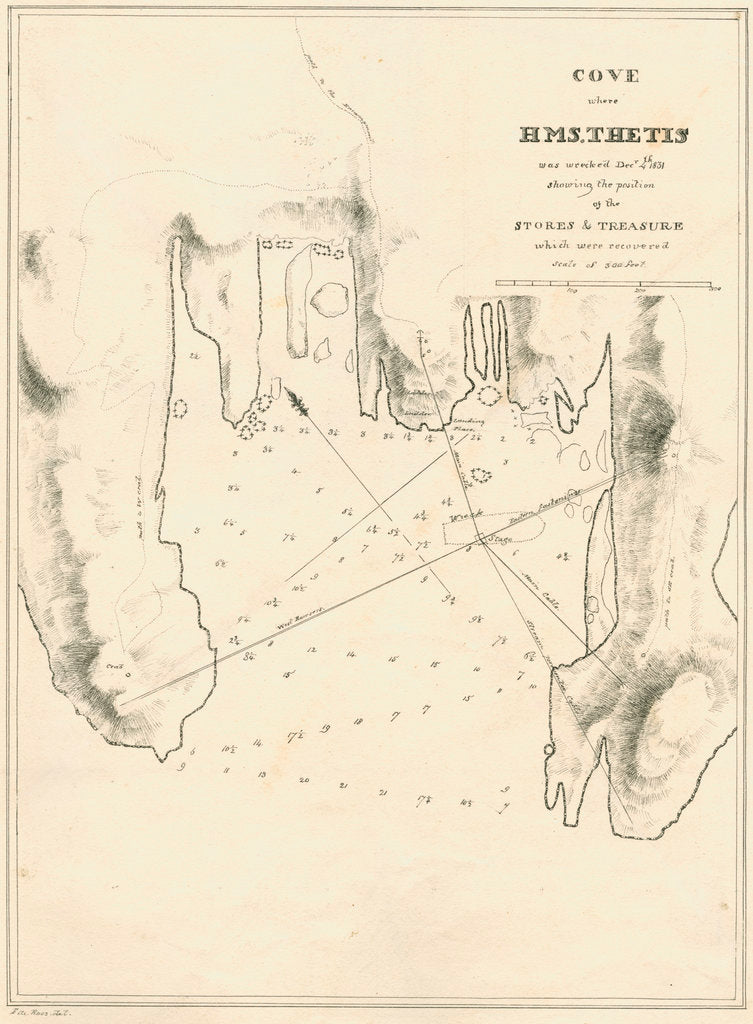 Detail of Chart of the cove showing the wreck of H.M.S.Thetis by John Frederick Fitzgerald De Roos