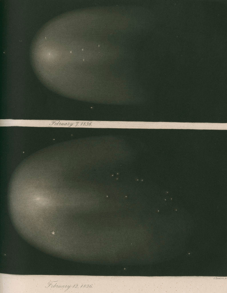 Halley's Comet, 7 and 12 February 1836 by James Basire III