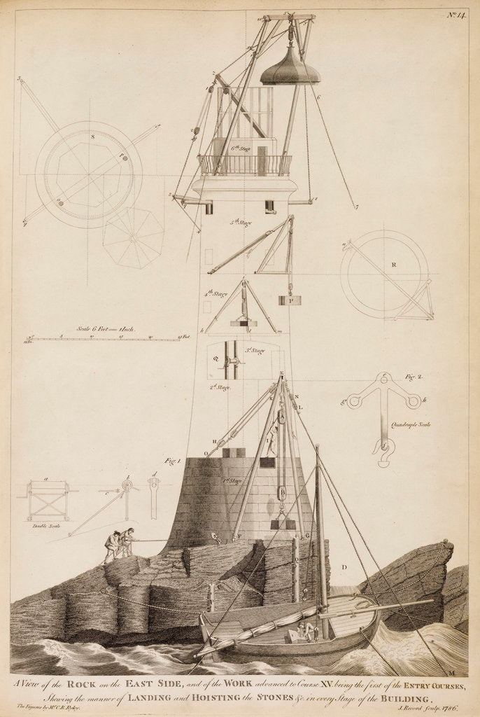 Detail of Smeaton's Lighthouse under construction on the Eddystone Rocks by James Record