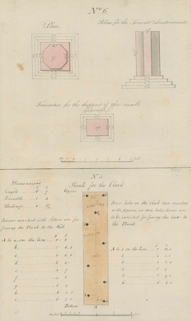 Detail of Fixtures for pendulum clock and transit instrument, Sumatra by unknown