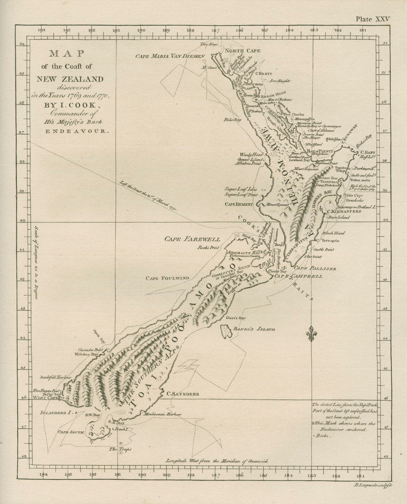 Detail of Map of the coast of New Zealand by Barak Longmate