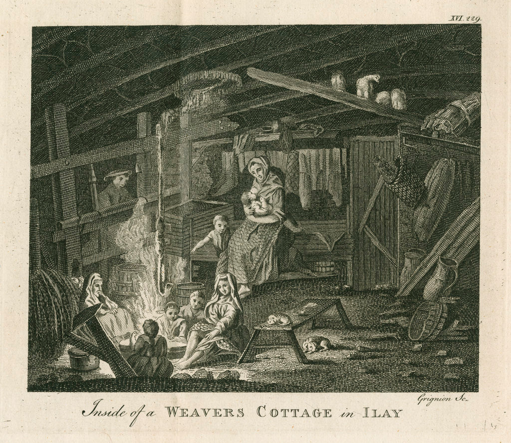 'Inside of a poor weavers cottage at Ilay' by Charles Grignion I