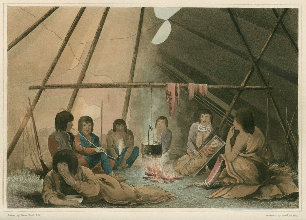 Detail of 'Interior of a Cree Indian tent, March 25th 1820' by Edward Francis Finden