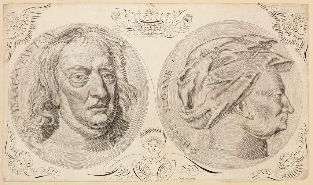 Detail of Portraits of Sir Isaac Newton (1642-1727) and Sir Hans Sloane (1660-1753) by Jacob Smith