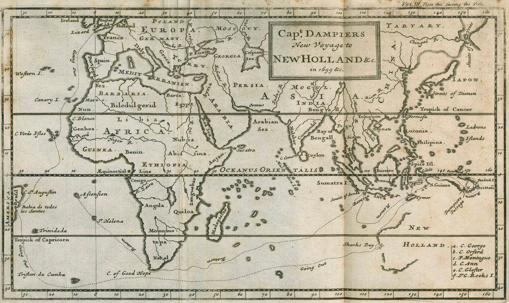 Map of William Dampier's voyage to Australia, 1699 by Anonymous
